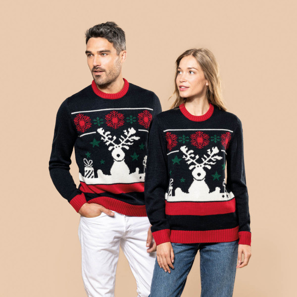 Unisex Christmas Sweater with Reindeer and Gifts
