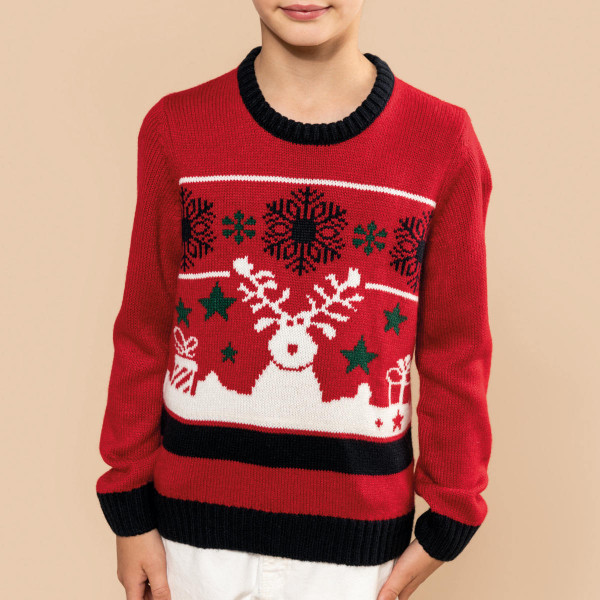 Kid's Christmas Sweater with Reindeer and Gifts